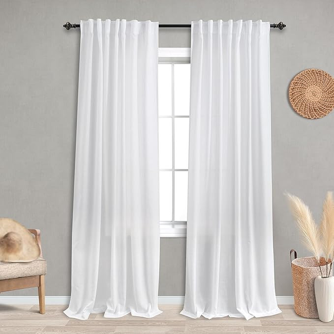 KOUFALL White Linen Semi Sheer Curtains 84 Inches Long for Living Room Sliding Glass Door,Light F... | Amazon (US)