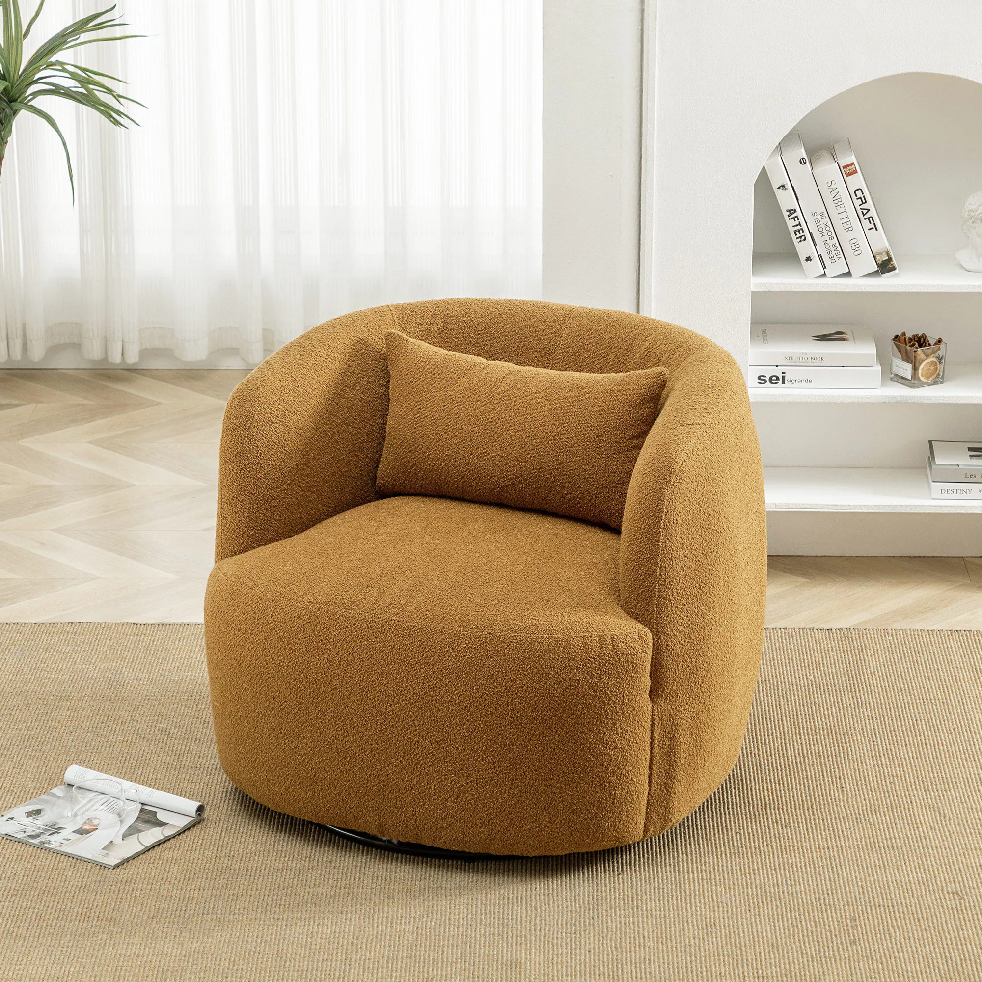 KINWELL 29-in W Modern Brown Boucle Swivel Accent Armchair | BSC080-BN | Lowe's