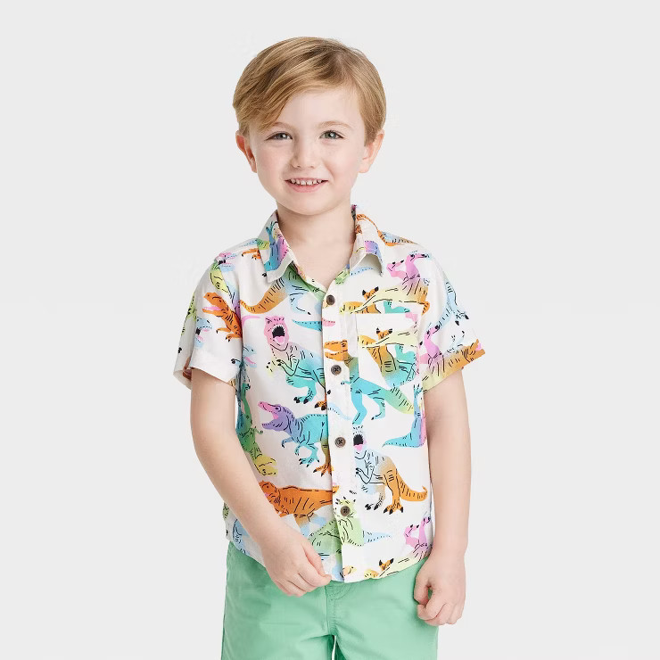 Toddler Boys' Short Sleeve Challis Button-Down Shirt - Cat & Jack™ | Target