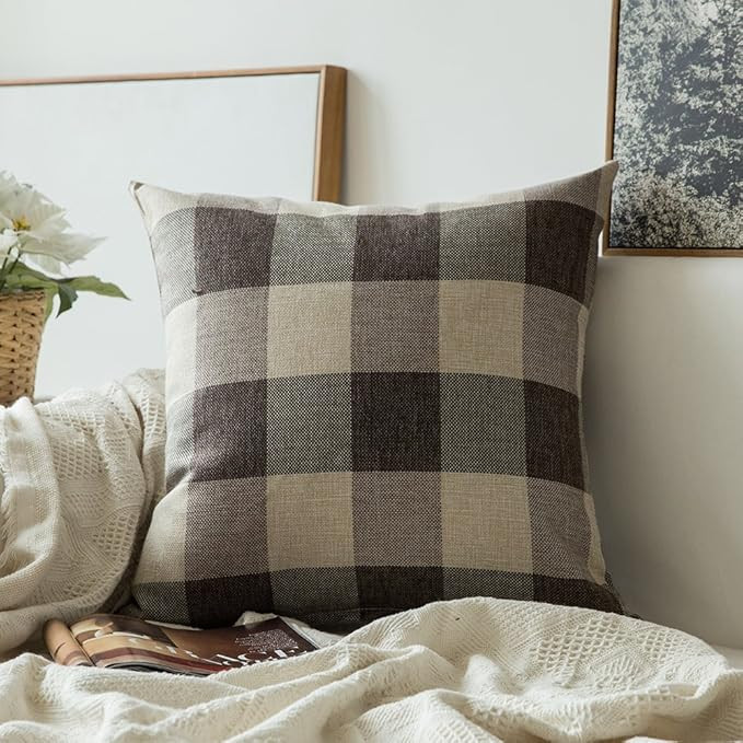 MIULEE Classic Retro Checkers Plaids Linen Soft Solid Brown and White Decorative Throw Pillow Cov... | Amazon (US)