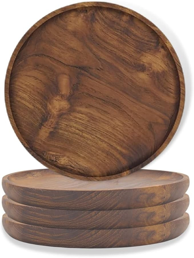 9 Inch Plates, Teak Wood Appetizer and Dinner Plates, Lunch Plate, Yuniff Teak Collection, Salad ... | Amazon (US)
