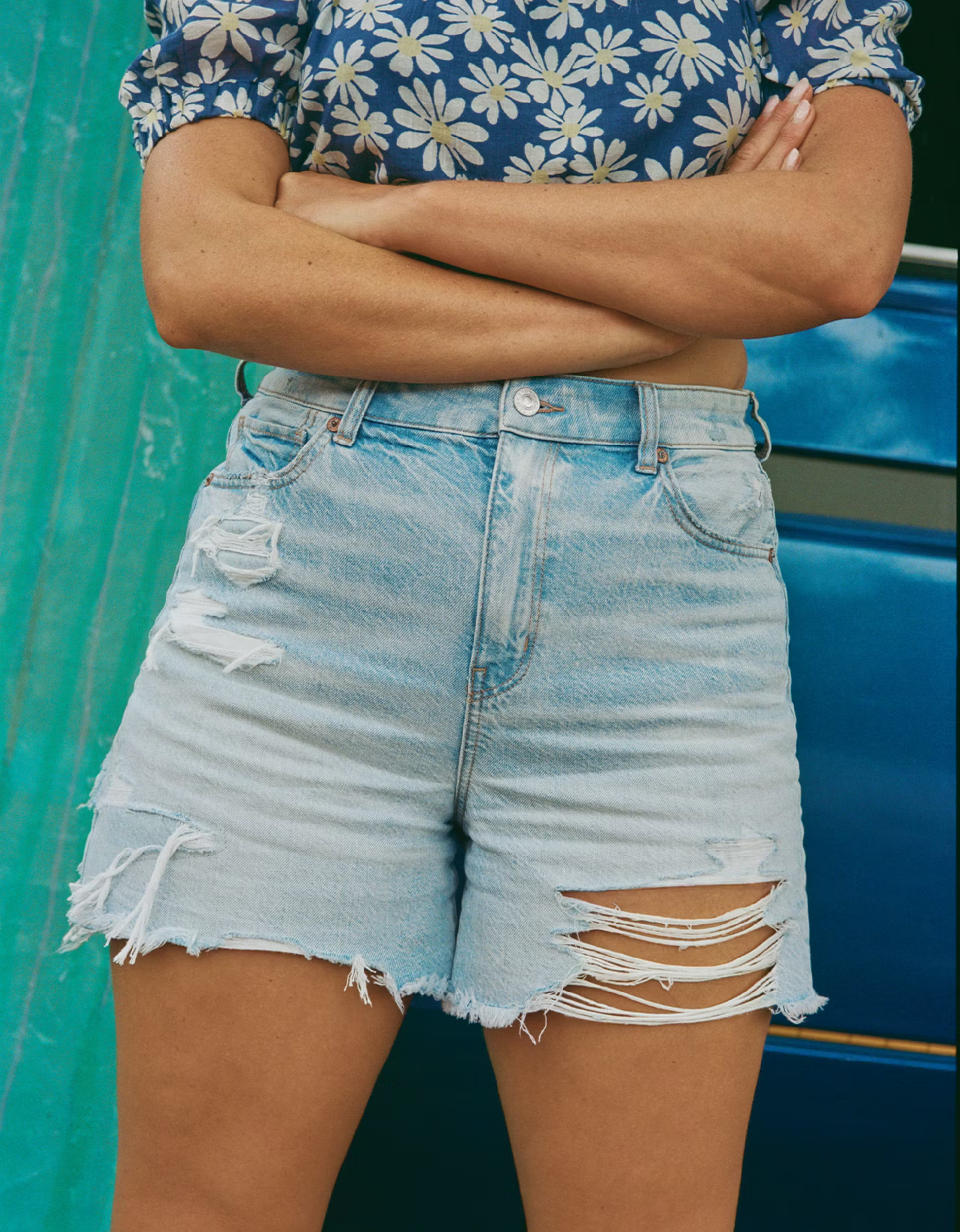AE Ripped Denim Baggy Mom Shorts | American Eagle Outfitters (US & CA)