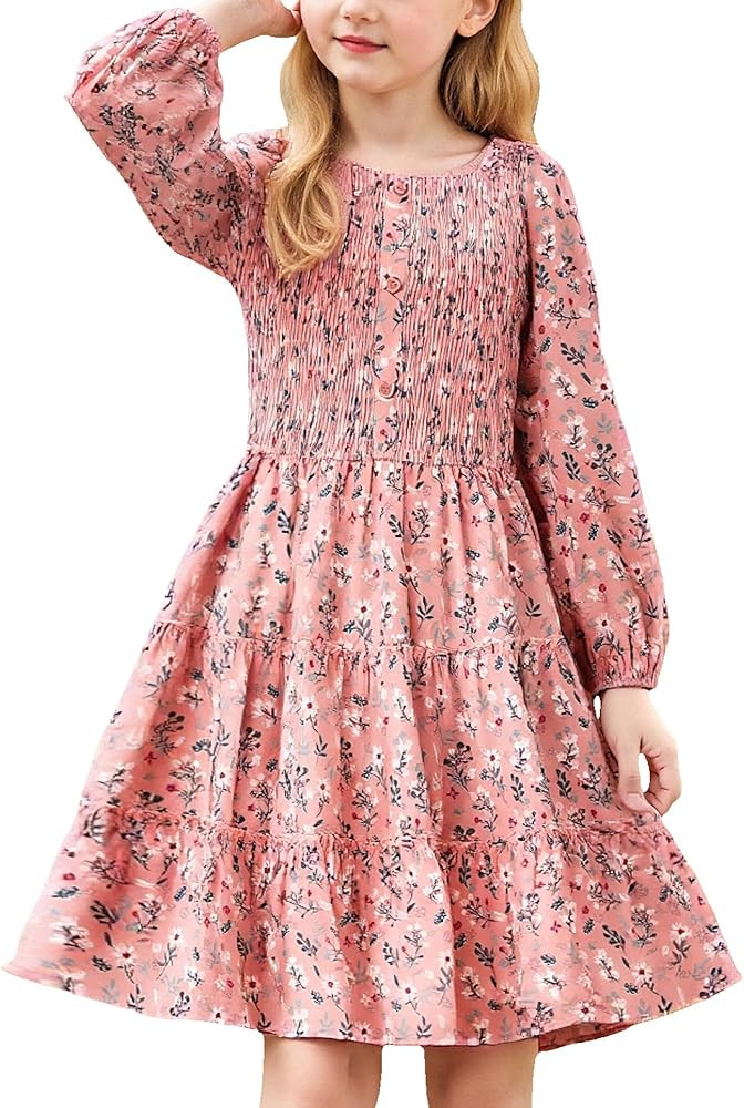 GRACE KARIN Girls Fall Long Sleeve Floral Square Neck Smock Tiered Casual Holiday Teen Dress Size... | Amazon (US)