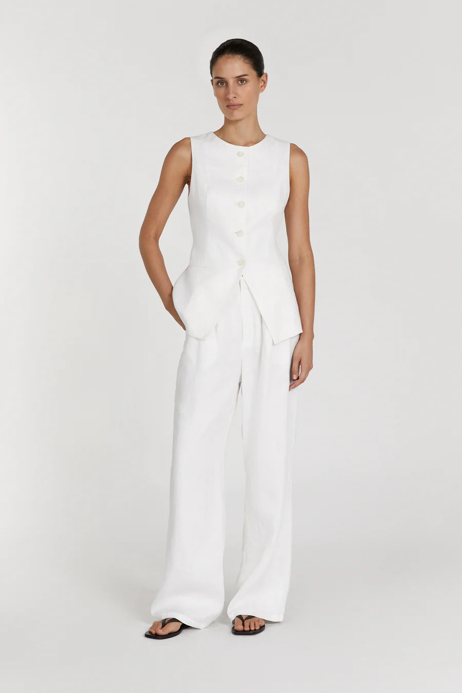 ALESSIA WHITE LINEN  VEST | DISSH