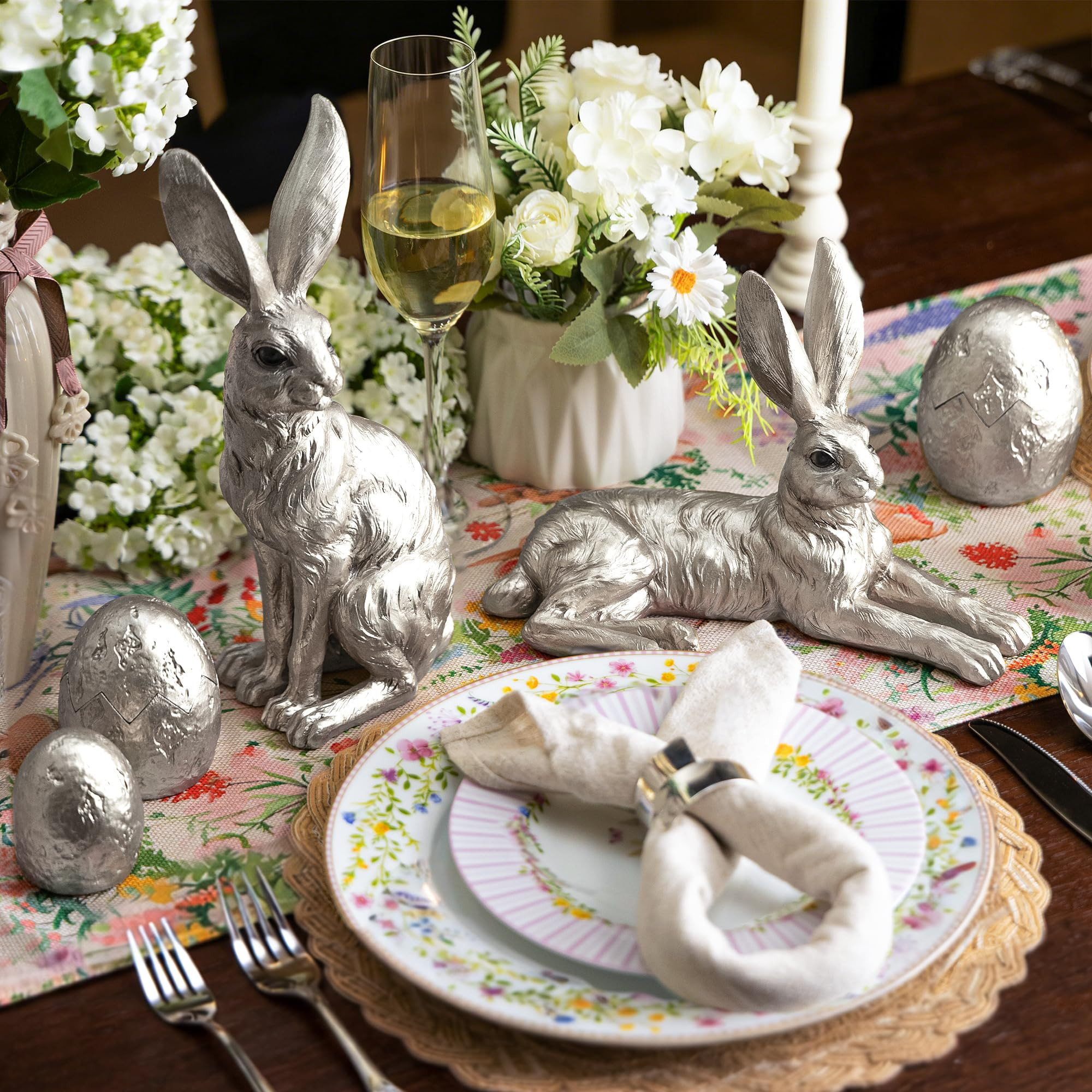 Fanbulous Easter Decorations 5 Pieces Bunny Egg Figurines Set Vintage Rabbit Statue Silver one_size | 5749848176533 | Lowe's