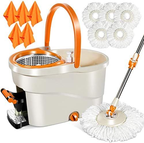 MASTERTOP Spin Mop and Bucket with Wringer Set, Floor Cleaning System, Easy Wring Foot Pedal, Stainl | Amazon (US)