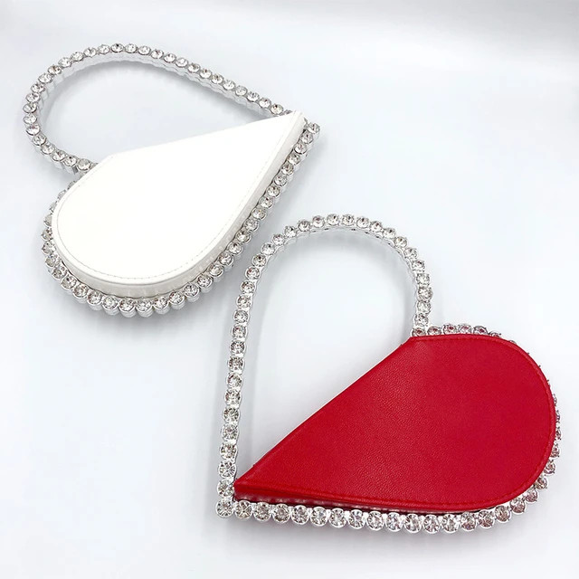 Diamante vermelho coração noite embreagem designer chique strass preto carteira festa de casame... | Aliexpress BR (BR)