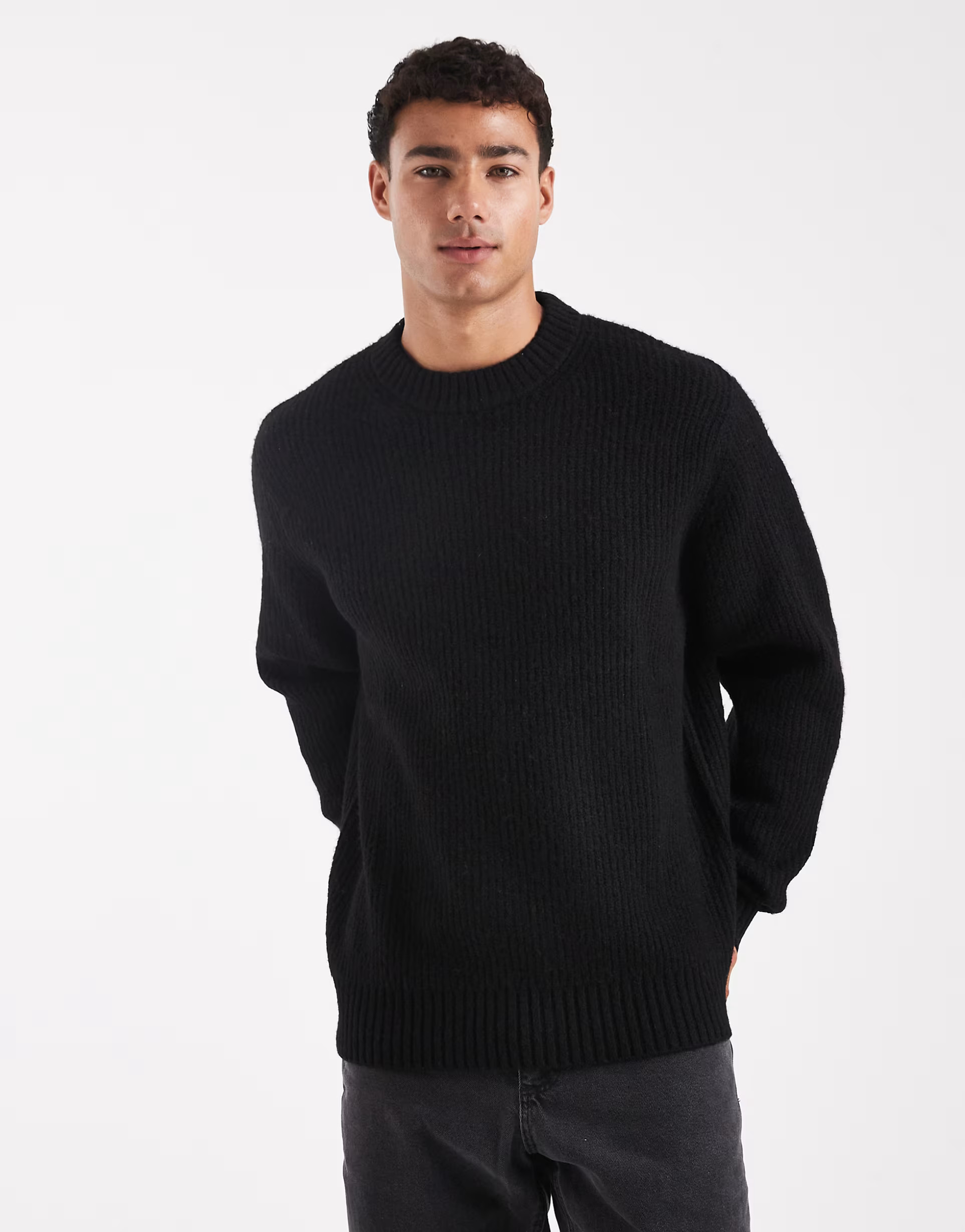 Jack & Jones oversize thick ribbed jumper in black | ASOS | ASOS (Global)
