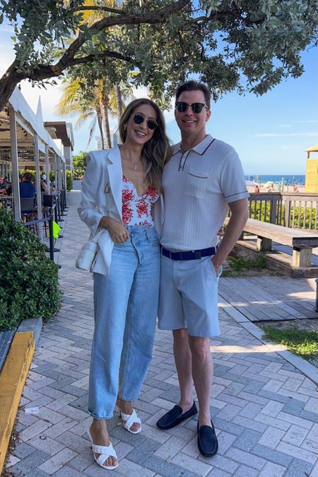 Casual chic summer outfit 
Couples edition 🥰 
I am wearing a size 26 on the denim
, small on the blazer and bodysuit 
Eric is wearing a sjze large on the top and size medium for the shorts 



#LTKstyletip #LTKshoecrush #LTKfamily