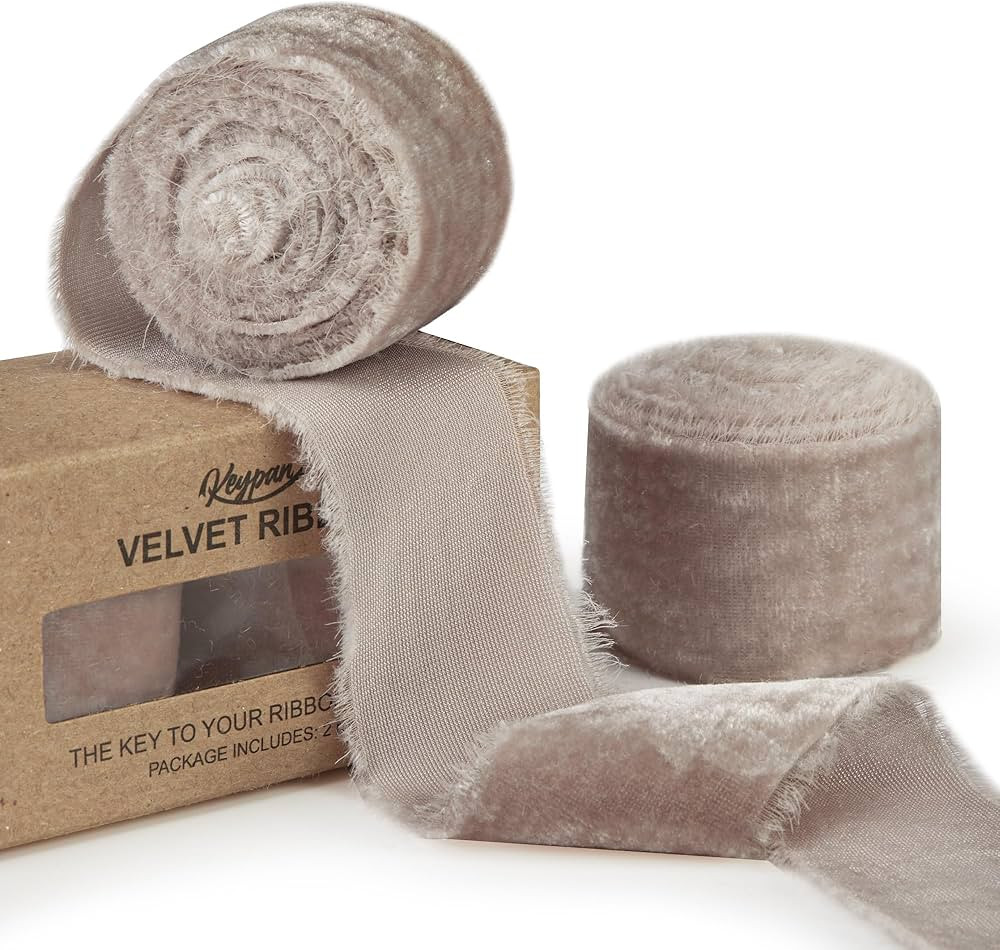 Brown Velvet Ribbon for Gift Wrapping 1-1/2 Inch Wide Handmade Fringe Fabric Ribbon for Christmas... | Amazon (US)