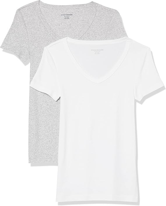 Amazon Essentials Women's Slim-Fit Short-Sleeve V-Neck T-Shirt, Pack of 2 | Amazon (US)