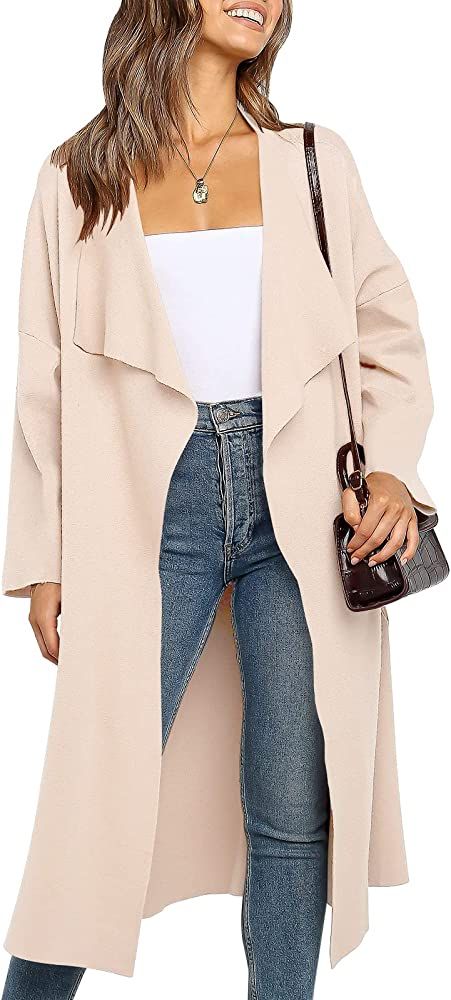 ANRABESS Women's Long Sleeve Open Front Jackets Long Knitted Cardigan Sweater Irregular Hem with Poc | Amazon (US)