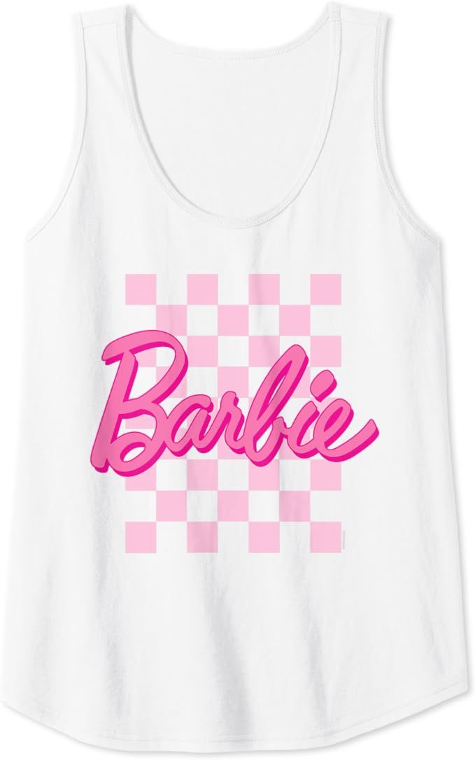 Barbie - Barbie Logo Checkered Background Tank Top | Amazon (US)