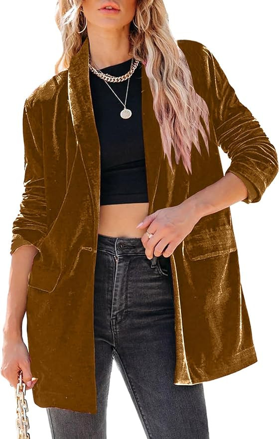 Happy Sailed Women's Velvet Blazer Jackets Casual Long Sleeve Lapel Collar Pocketed Blazer Suits ... | Amazon (US)