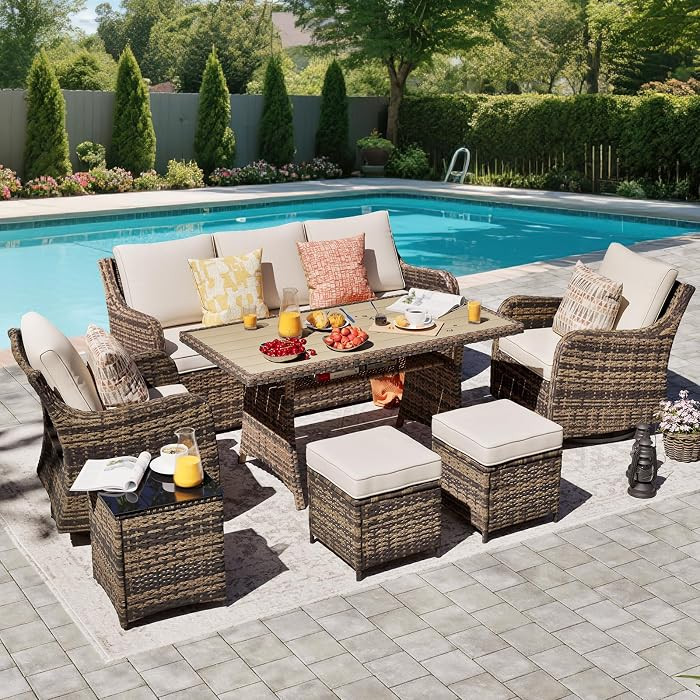 MEISSALIVVE 7 Pieces Patio Furniture Set with Swivel Chairs, Wicker Patio Conversation Set, Outdo... | Amazon (US)