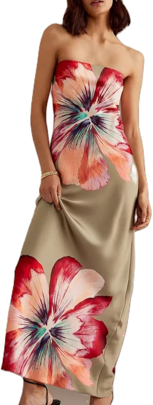 Womens Floral Strapless Bodycon Maxi Dress Sexy Backless Long Tube Dress Y2K Off Shoulder Summer ... | Amazon (US)