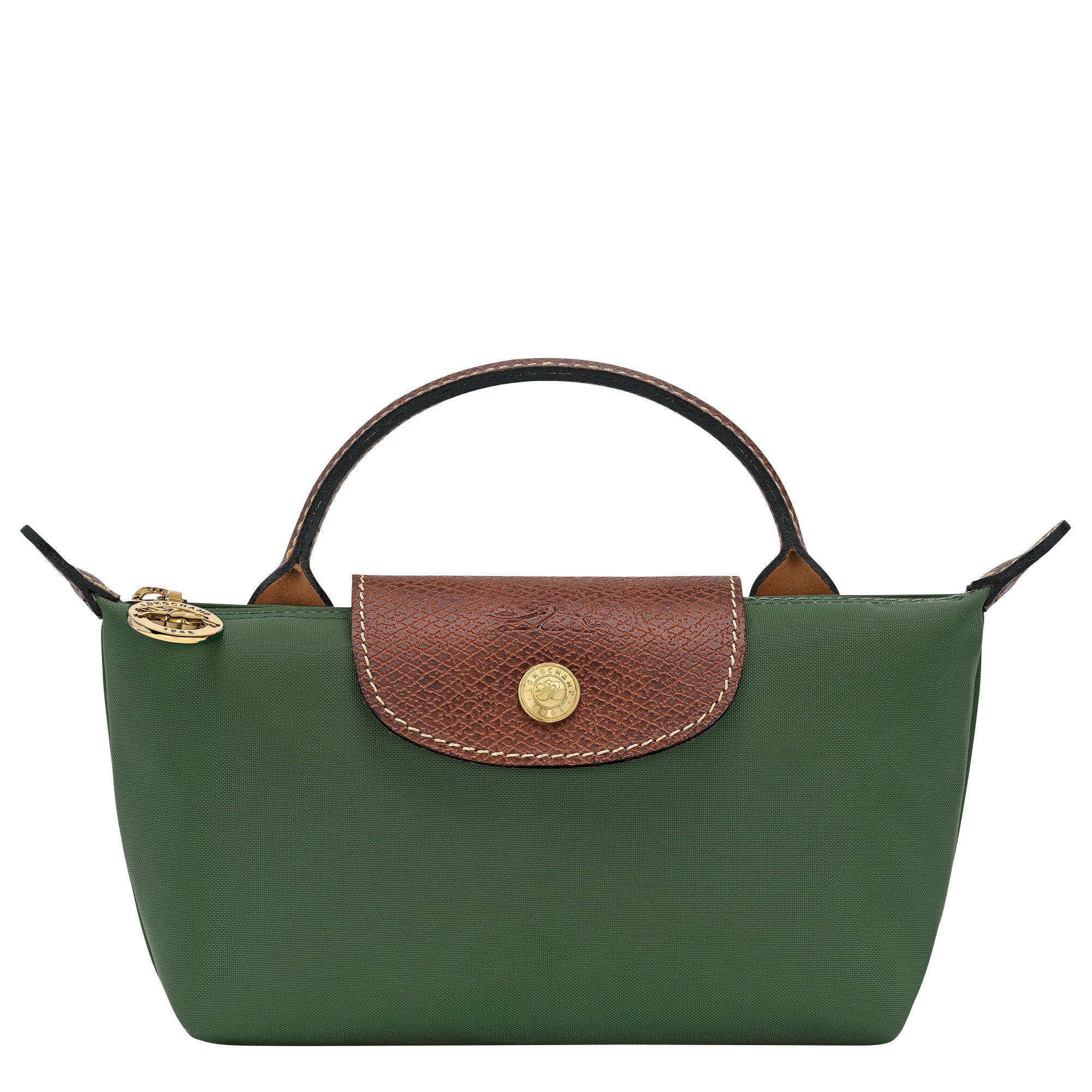 Le Pliage Original Pouch with handle British Green - Recycled canvas | Longchamp US | Longchamp