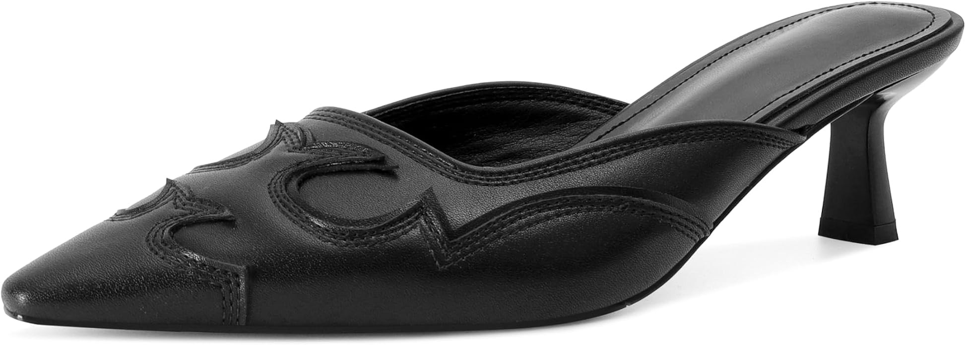 Kitten Heel Mules for Women Pointed Toe Pumps Close Toe Western Heels | Amazon (US)