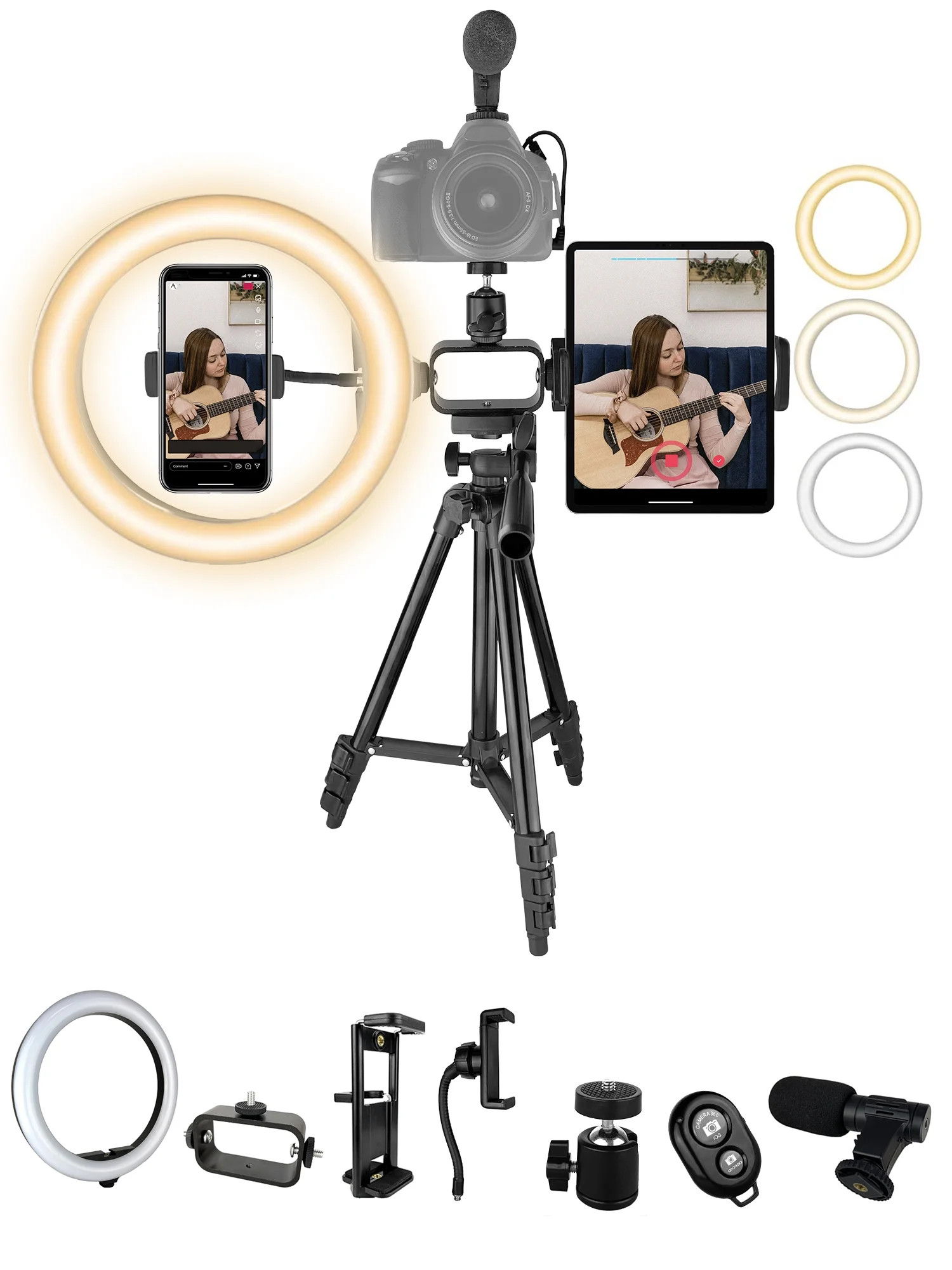 Acuvar Pro LED Ring Light Vlogging Kit for iPhone/Android Ipad Tablet & Camera with 50" Tripod, P... | Walmart (US)