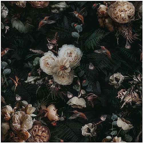 Floralplus Peel and Stick Wallpaper Removable Dark Floral Wallpaper 17.5 x 393 in Renter Friendly Wallpapers for Bedroom Accent Wall Black Floral Contact Paper Flower Wall Mural | Amazon (US)