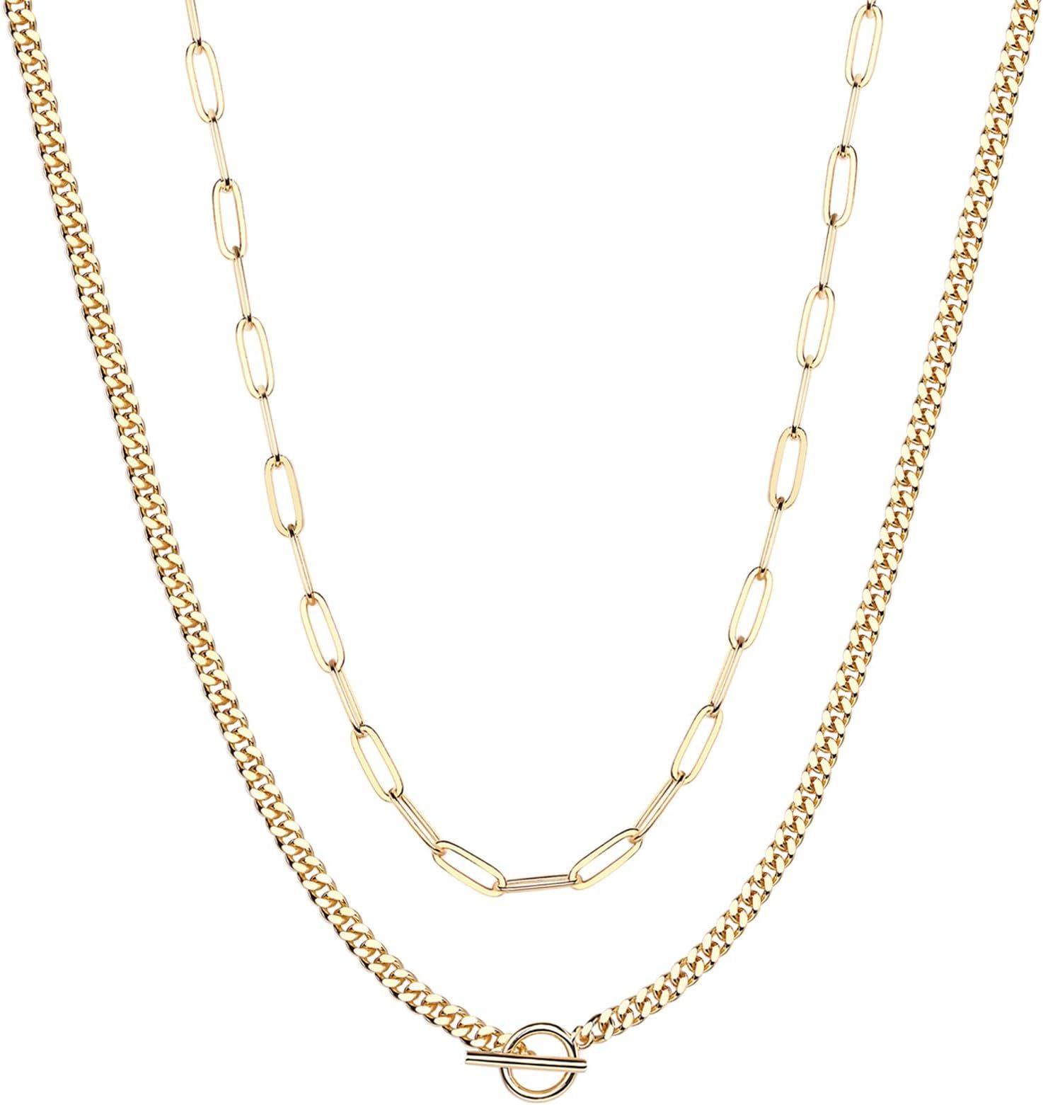 PAVOI 14K Gold Plated Dainty Layering Necklaces for Women | Snake Chain, Curb Link, Paperclip Layered Chains | Trendy Layering Necklace | Amazon (US)