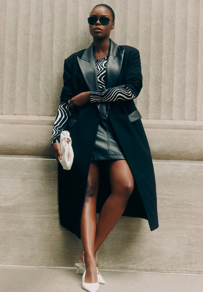 Long Coat With Faux Leather Details | Eloquii