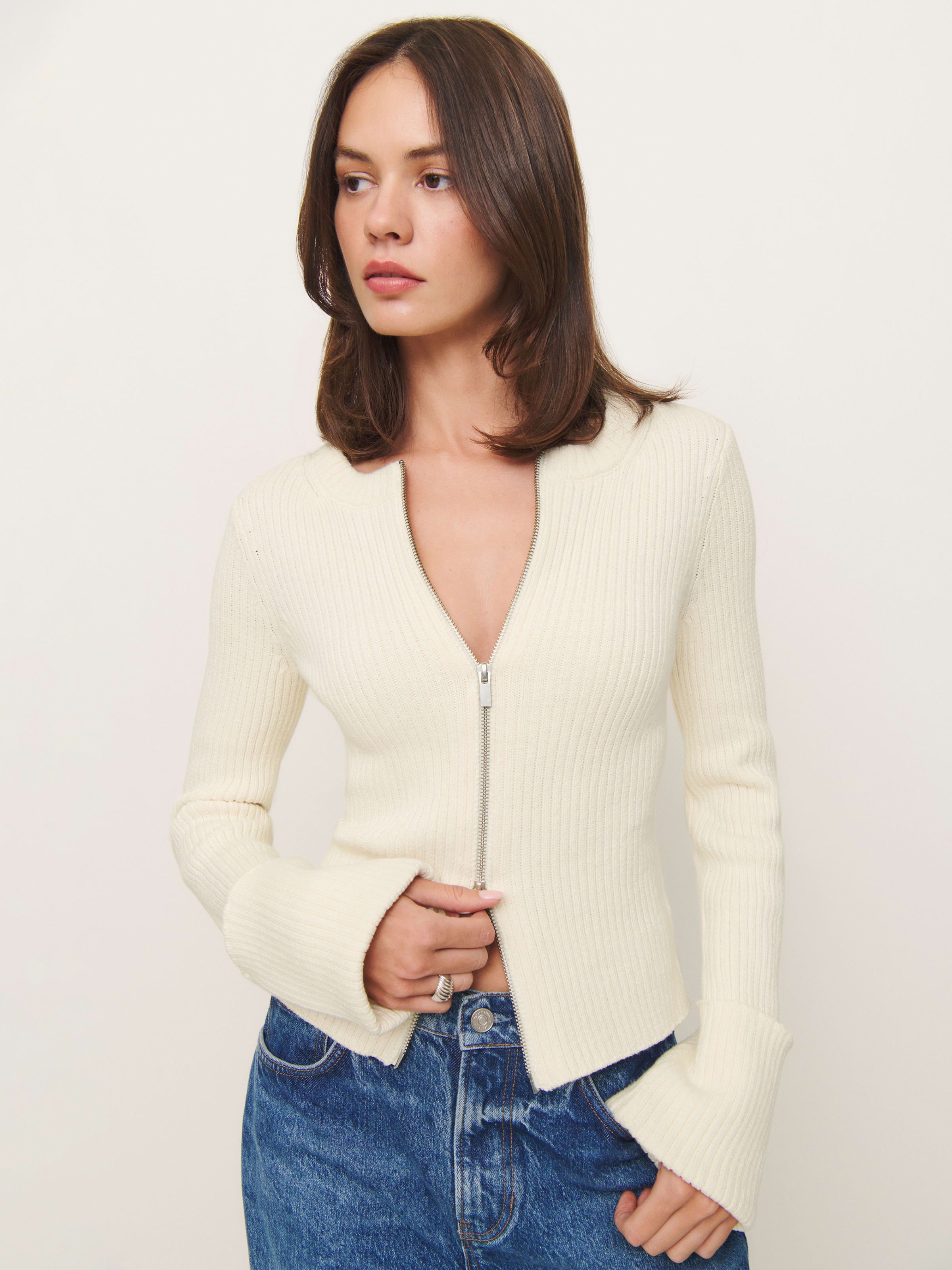 Ryan Cotton Zip Sweater | Reformation (Global)