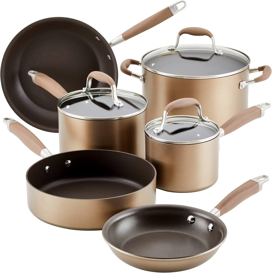 Anolon Advanced Hard Anodized Nonstick Cookware / Pots and Pans Set, 9 Piece - Bronze | Amazon (US)