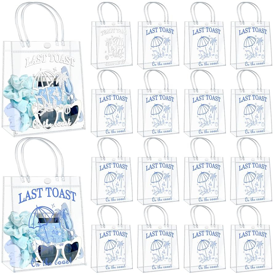 16 Pcs Last Toast on the Coast Gift Bag 7.87" x 7.87" x 1.9" Bridesmaid Tote Bags Custom Clear Pl... | Amazon (US)