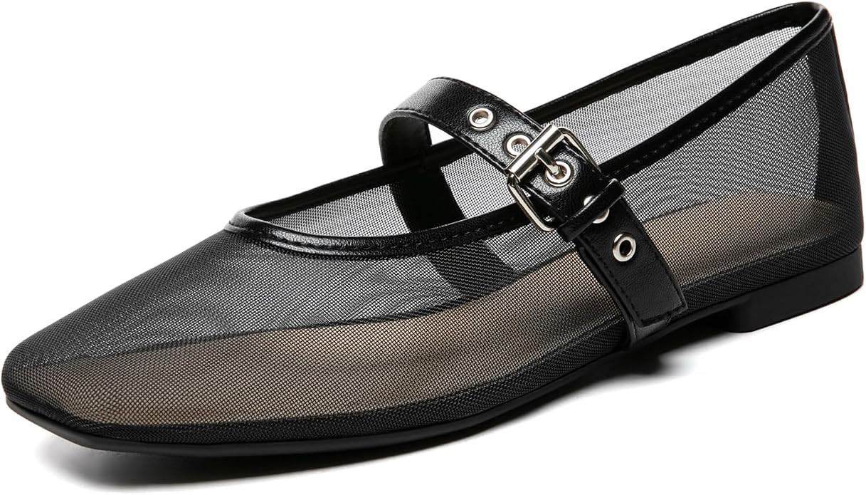 Rihero Mesh Ballet Flats for Women Square Toe Mary Jane Flats Comfortable Casual Ballerina Shoes | Amazon (US)