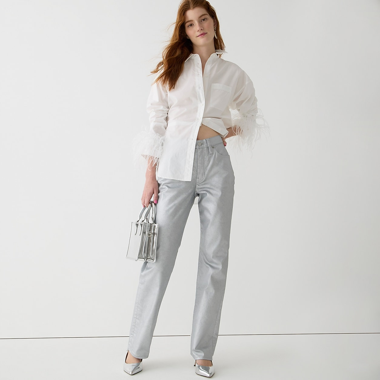 Slim demi-boot jean in coated silver | J. Crew US