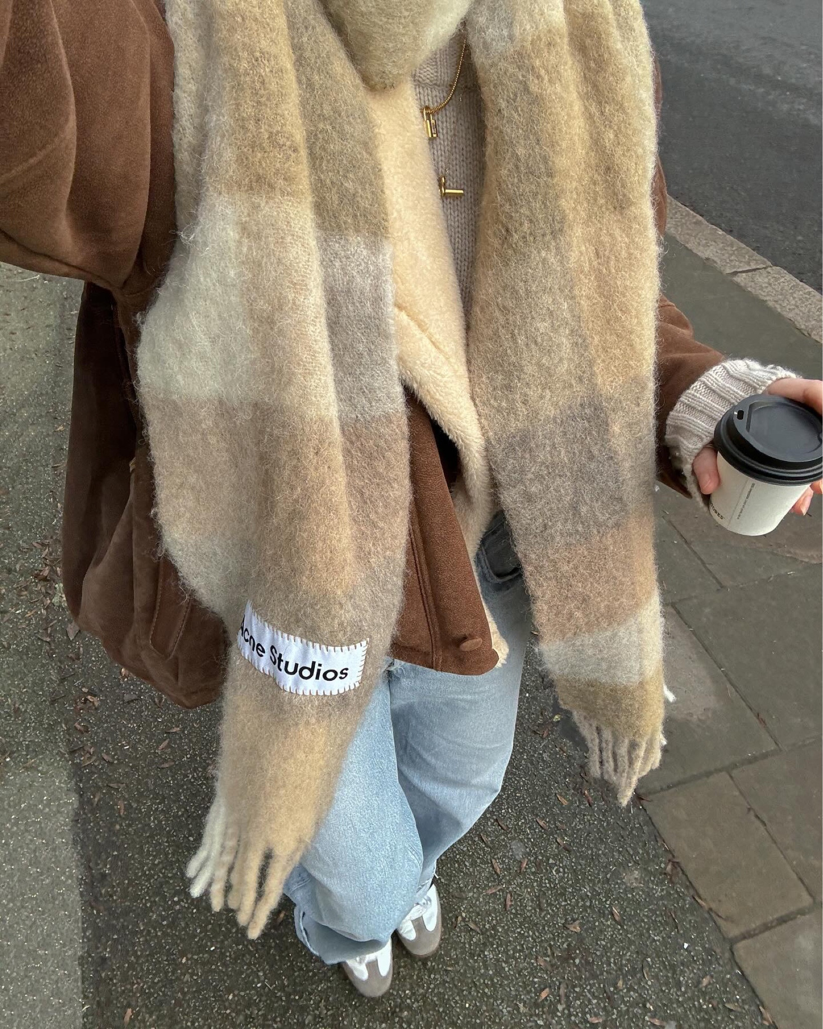 Checkered wool scarf, blue straight jeans, white trainers samba, suede brown jacket

#LTKSeasonal #LTKstyletip #LTKeurope
