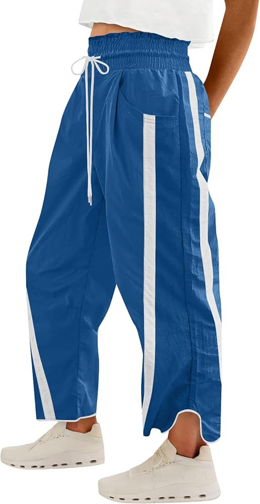 Women's Baggy Wide Leg Pants Casual Drawstring Elastic Waisted Barrel Pant Contrast Color Workout... | Amazon (US)