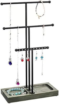 MORIGEM 3 Tier Jewelry Organizer, Multifunctional T-bar Jewelry Stand with Solid Wood Base for Br... | Amazon (CA)