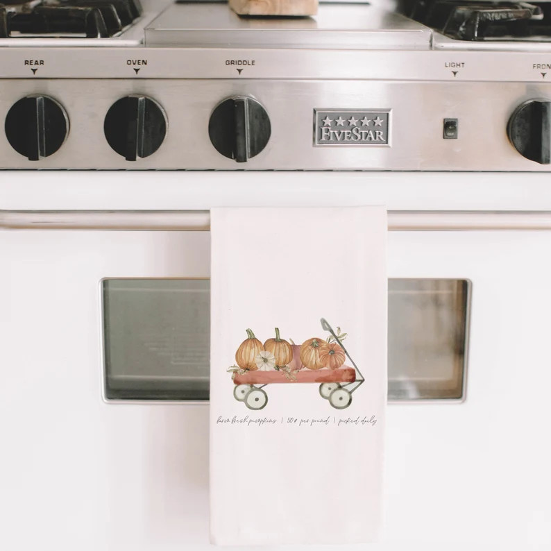 Watercolor Tea Towel Pumpkin Wagon Housewarming Gift Fall - Etsy | Etsy (US)