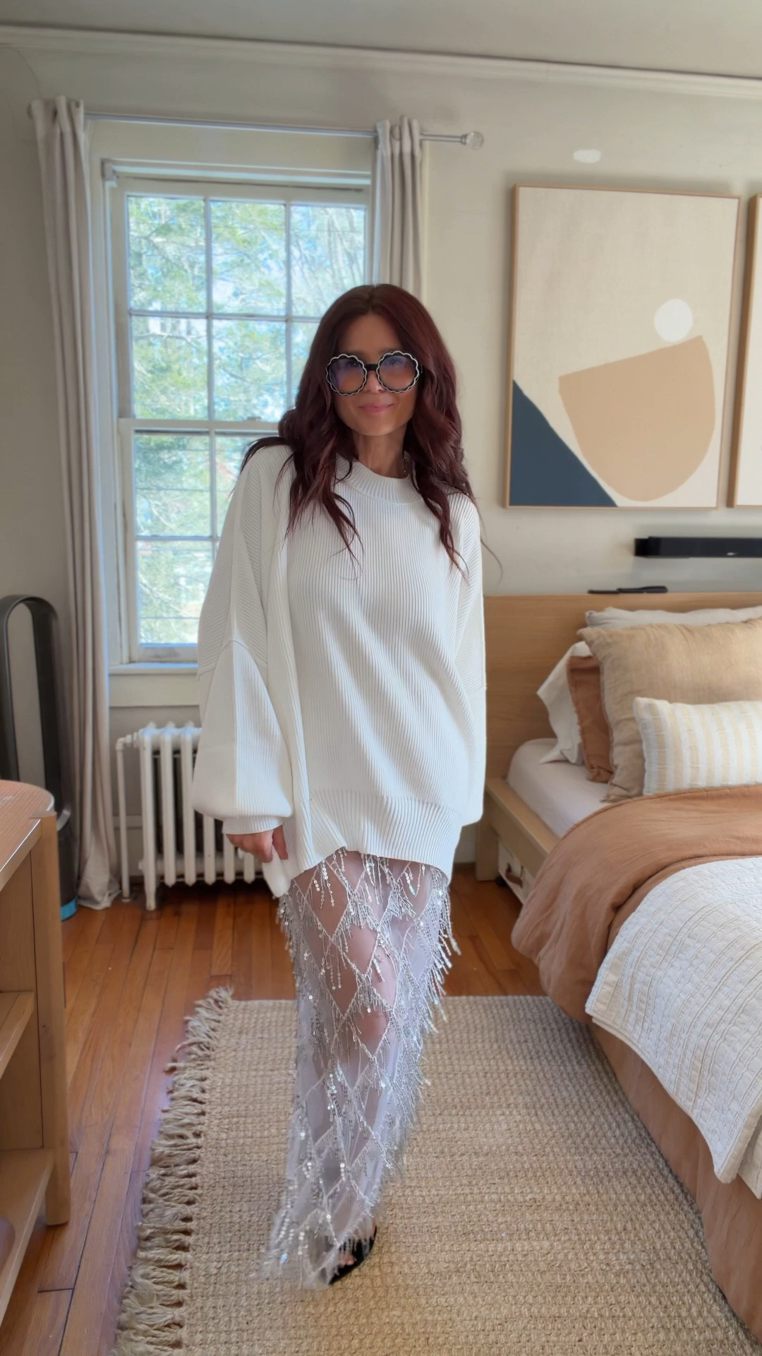 Perfect date night look. Causal event. Skirt is a statement piece. Free people sweater is oversized. Wedding style  

#LTKPetite #LTKWedding #LTKootd