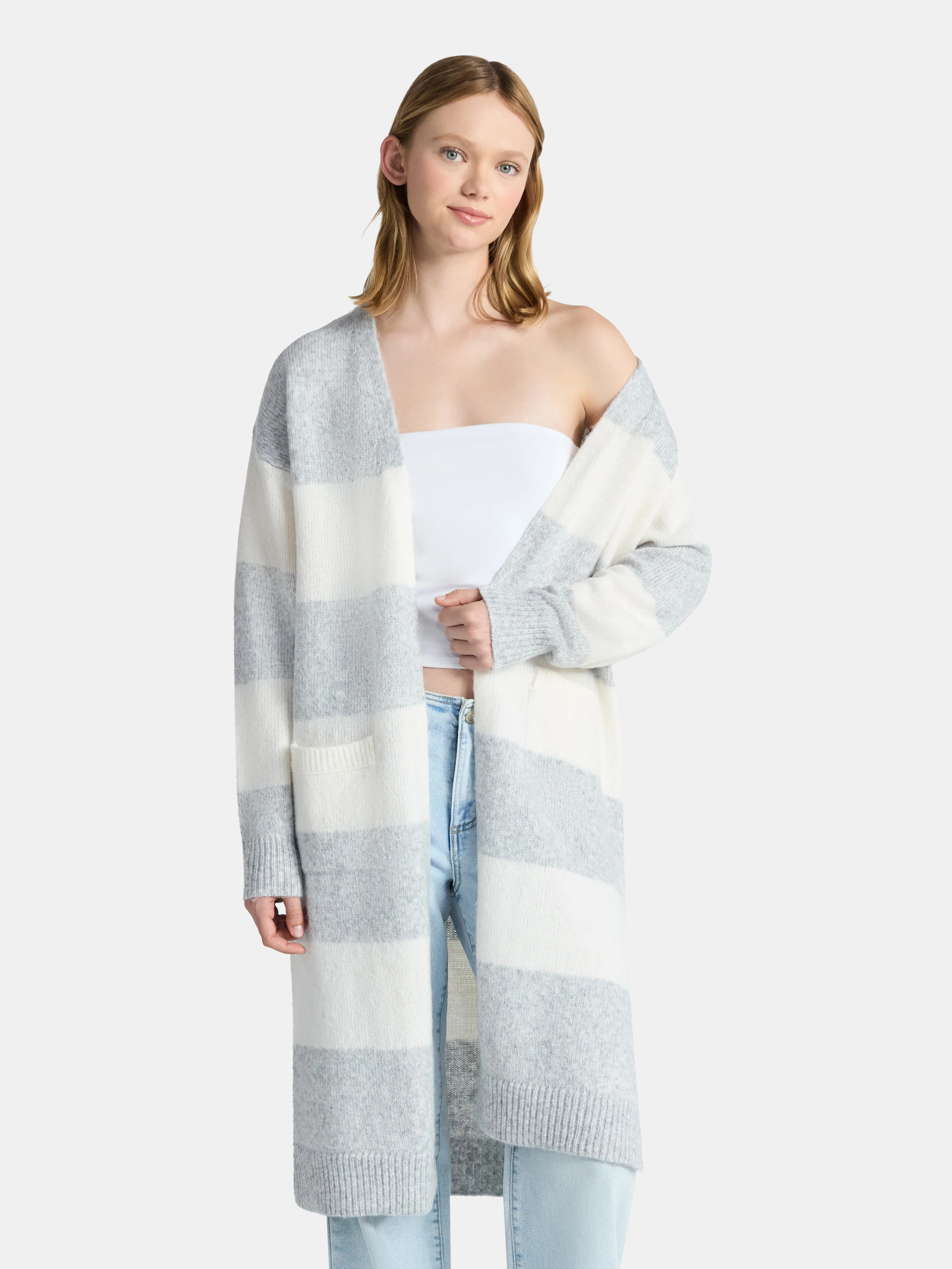 No Boundaries Striped Open Front Duster, Women’s | Walmart (US)