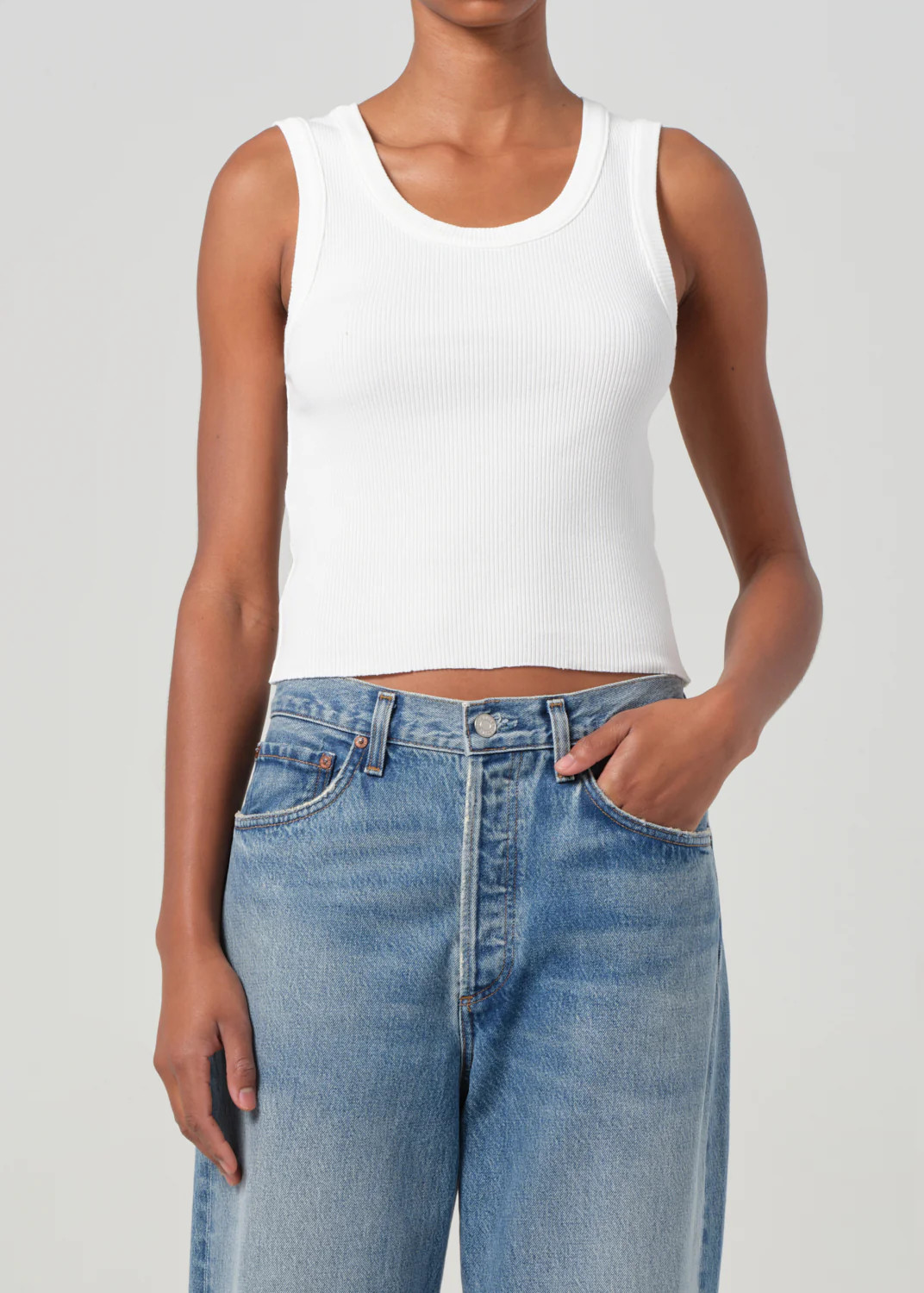 Shrunken Poppy Tank in White | AGOLDE