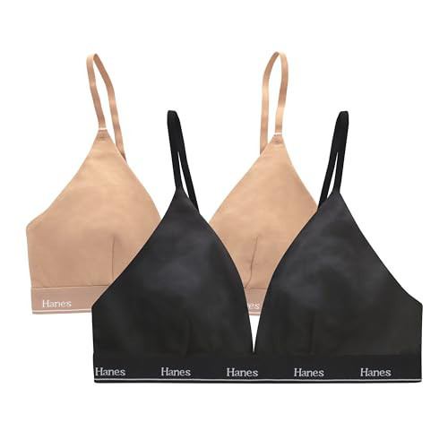 Hanes Women's Originals Triangle Bralette Pack, Breathable Stretch Cotton Bras, 2-Pack, Black/Deep Glow, X Large | Amazon (US)