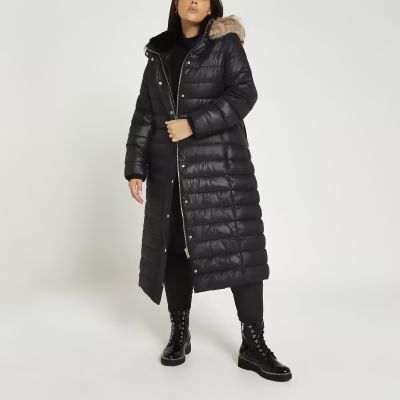 Plus black belted longline puffer coat | River Island (UK & IE)