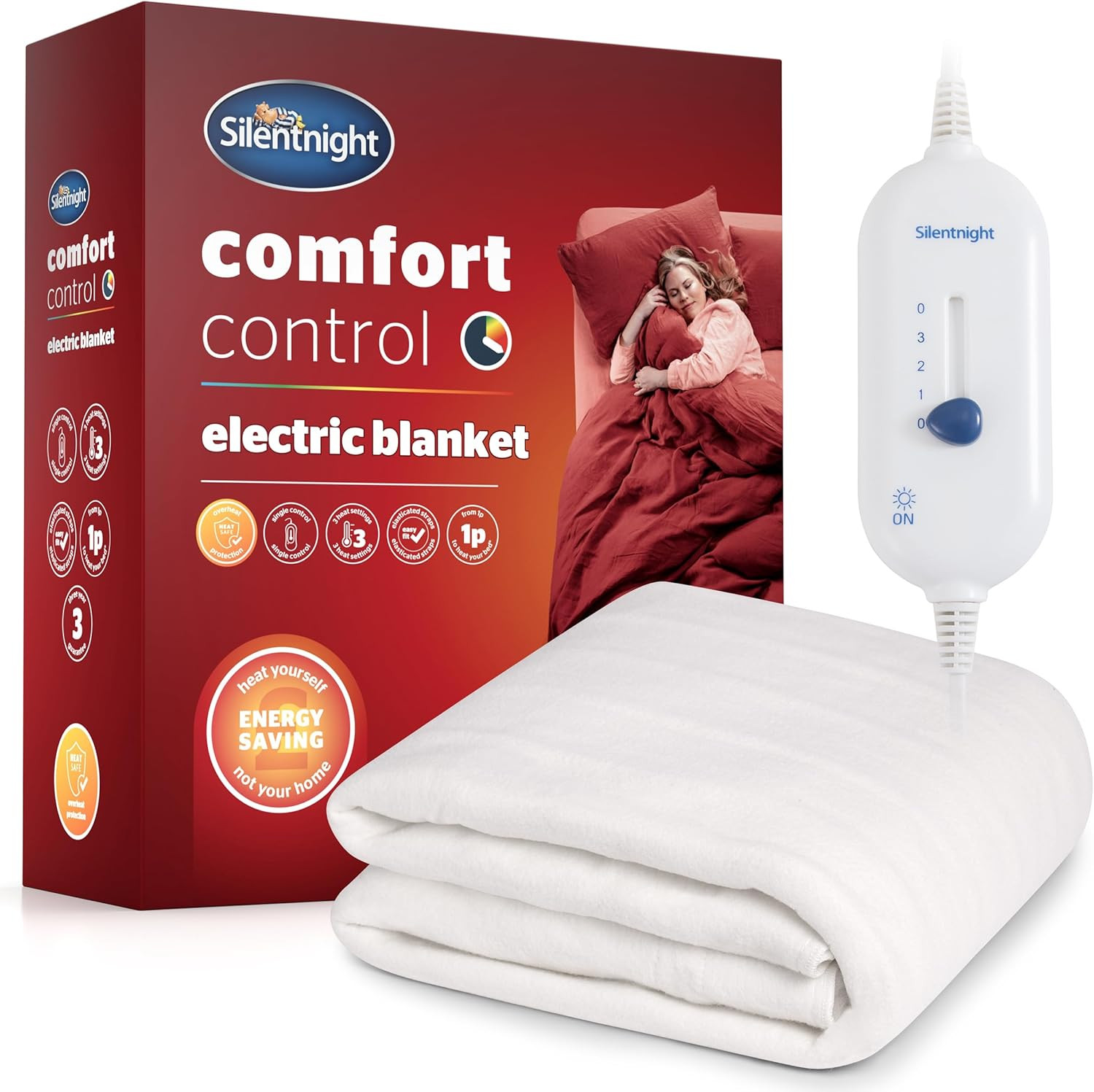 Silentnight Comfort Control Electric Blanket Double - Heated Electric Underblanket with 3 Heat Se... | Amazon (UK)
