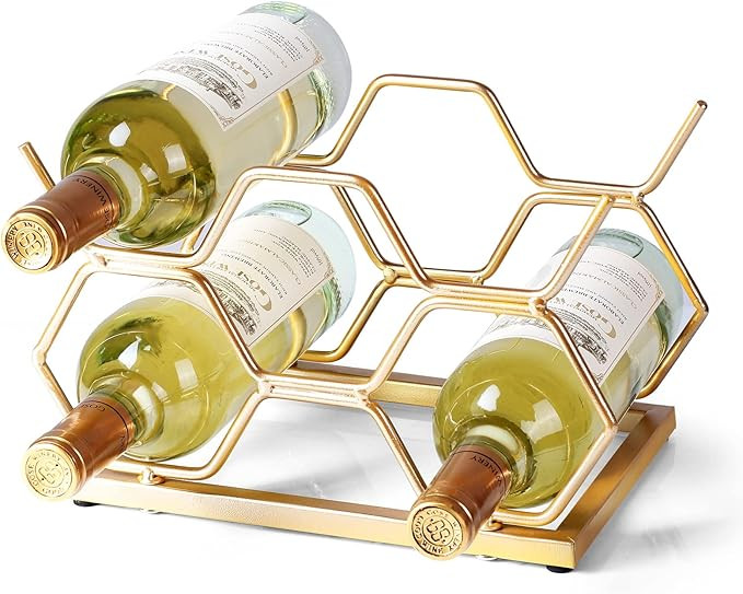 Drincarier Countertop Wine Rack - 5 Bottle Freestanding Modern Gold Metal Small Wine Rack - Table... | Amazon (US)
