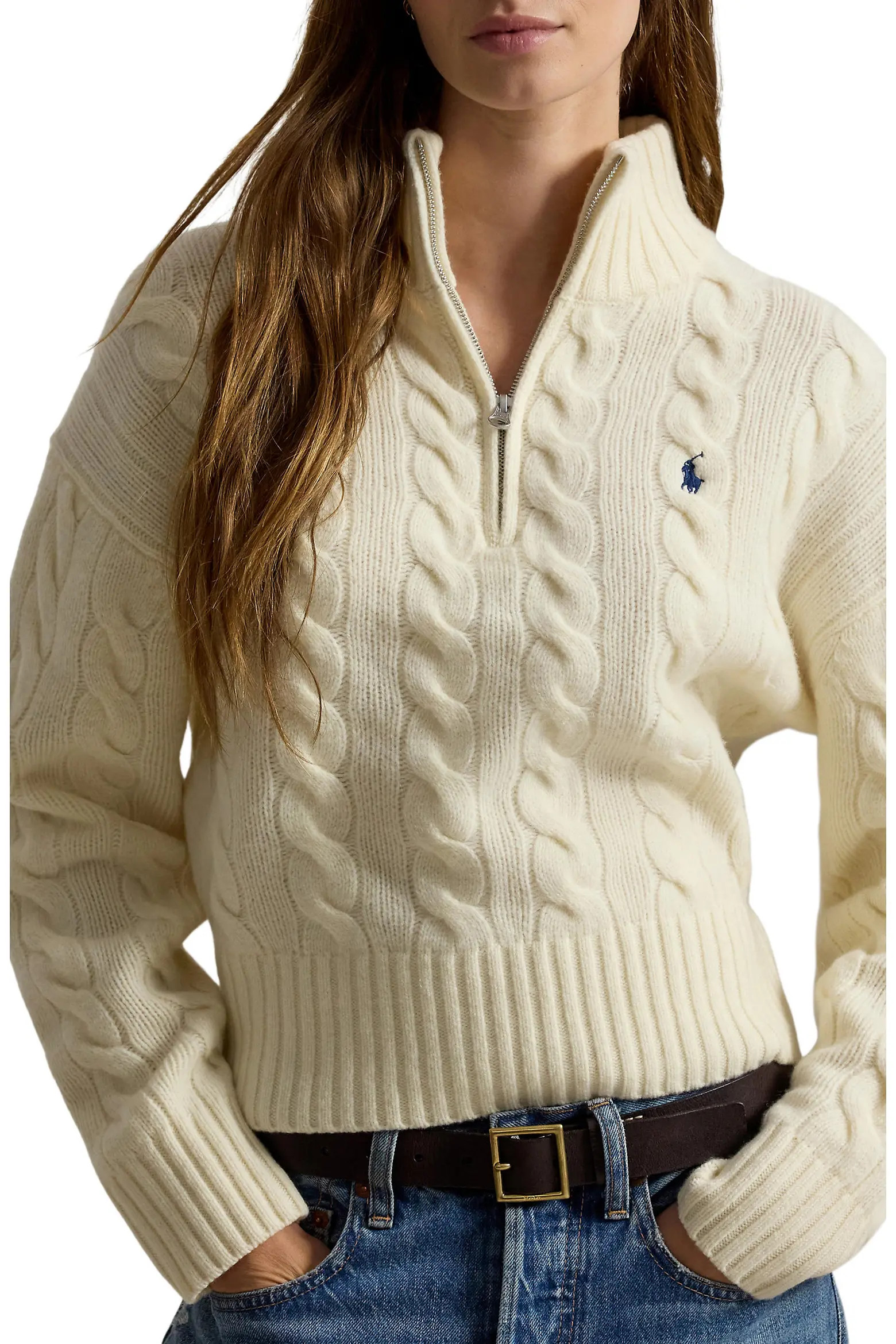 Polo Ralph Lauren Cable Wool & Cashmere Half-Zip Sweater (Women) | Nordstrom | Nordstrom