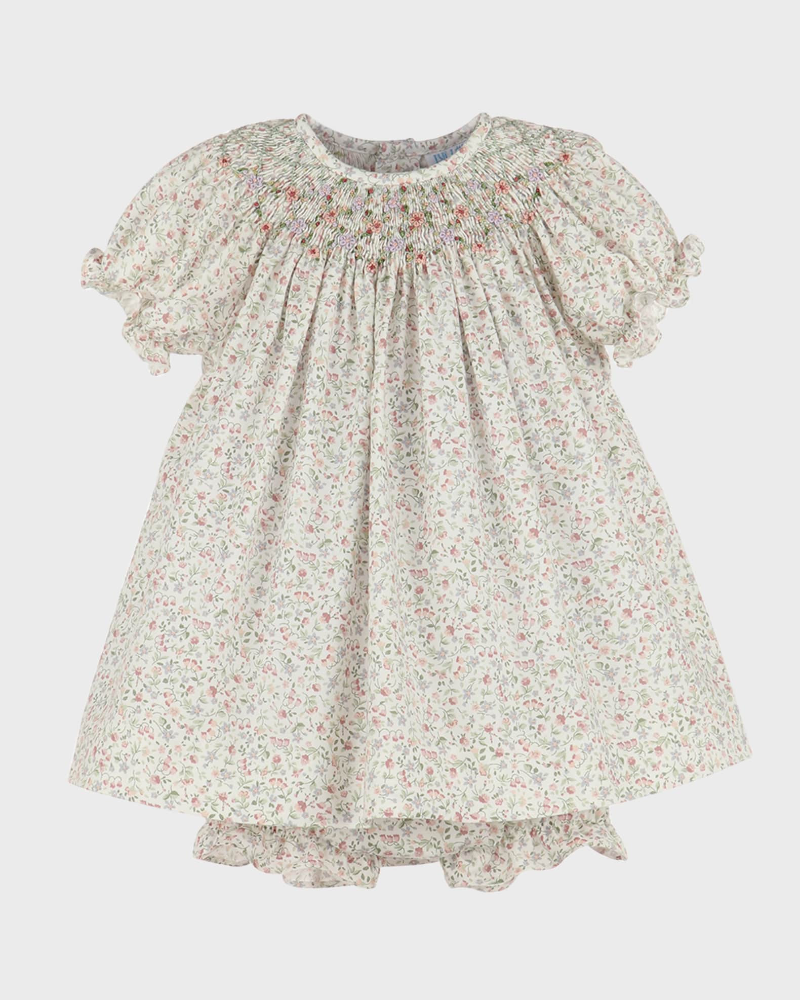 Girl's Floral Diamonds Smocked Bishop Dress W/ Bloomers, Size 6M-24M | Neiman Marcus