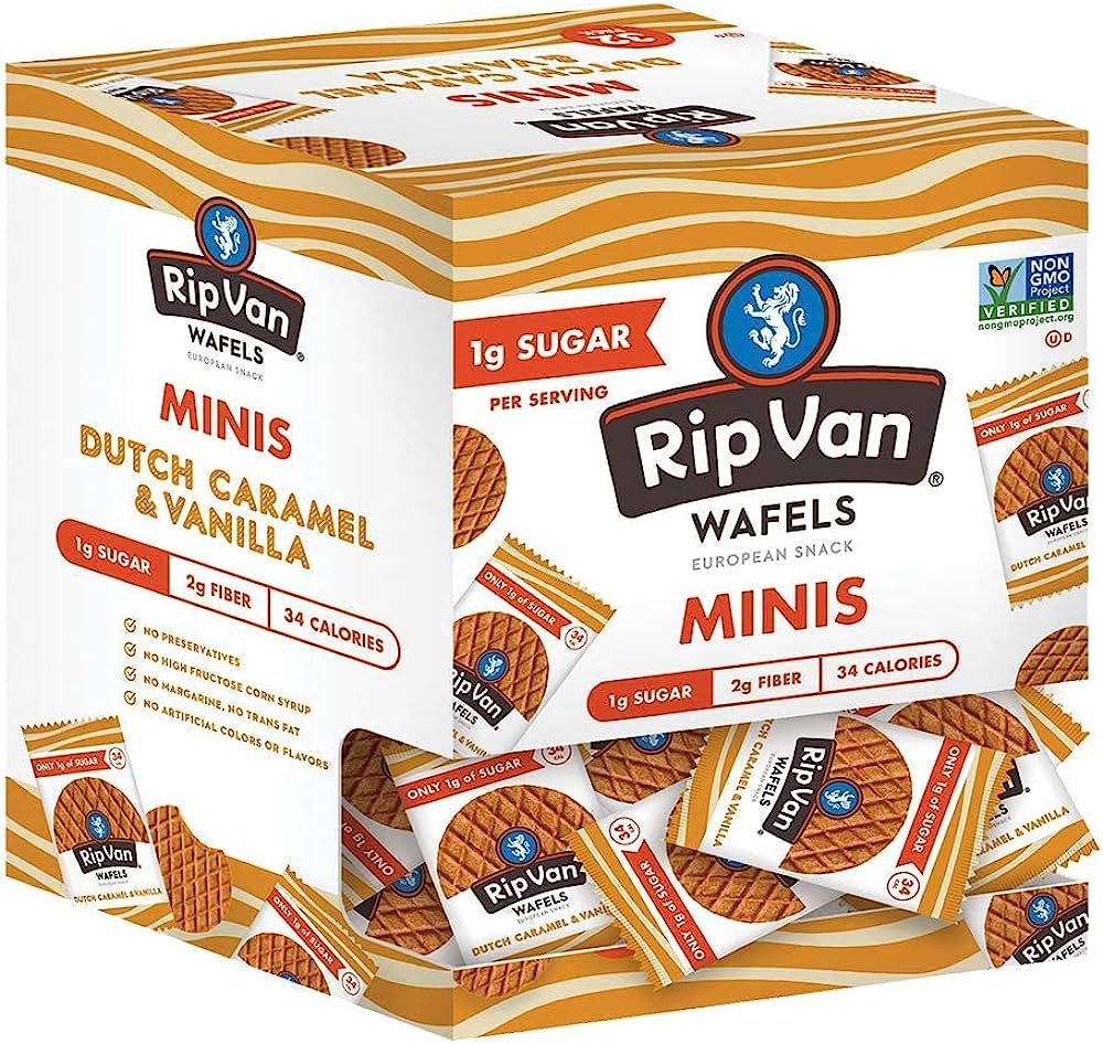 Rip Van Wafels Dutch Caramel & Vanilla Mini Stroopwafels - Low Carb Snacks (3g Net Carbs) - Non G... | Amazon (US)