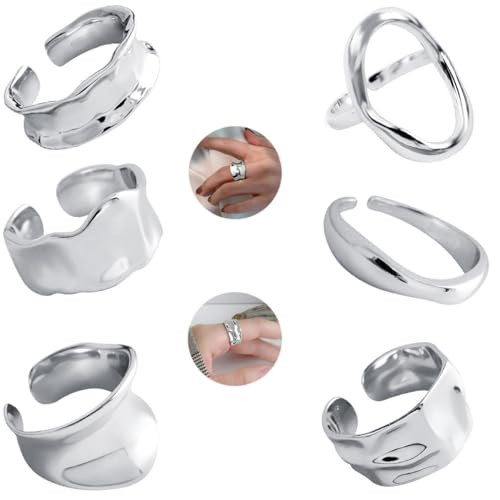 WAINIS 6 Pcs Chunky Gold Open Rings for Women Statement Boho Adjustable Rings Set S | Amazon (US)