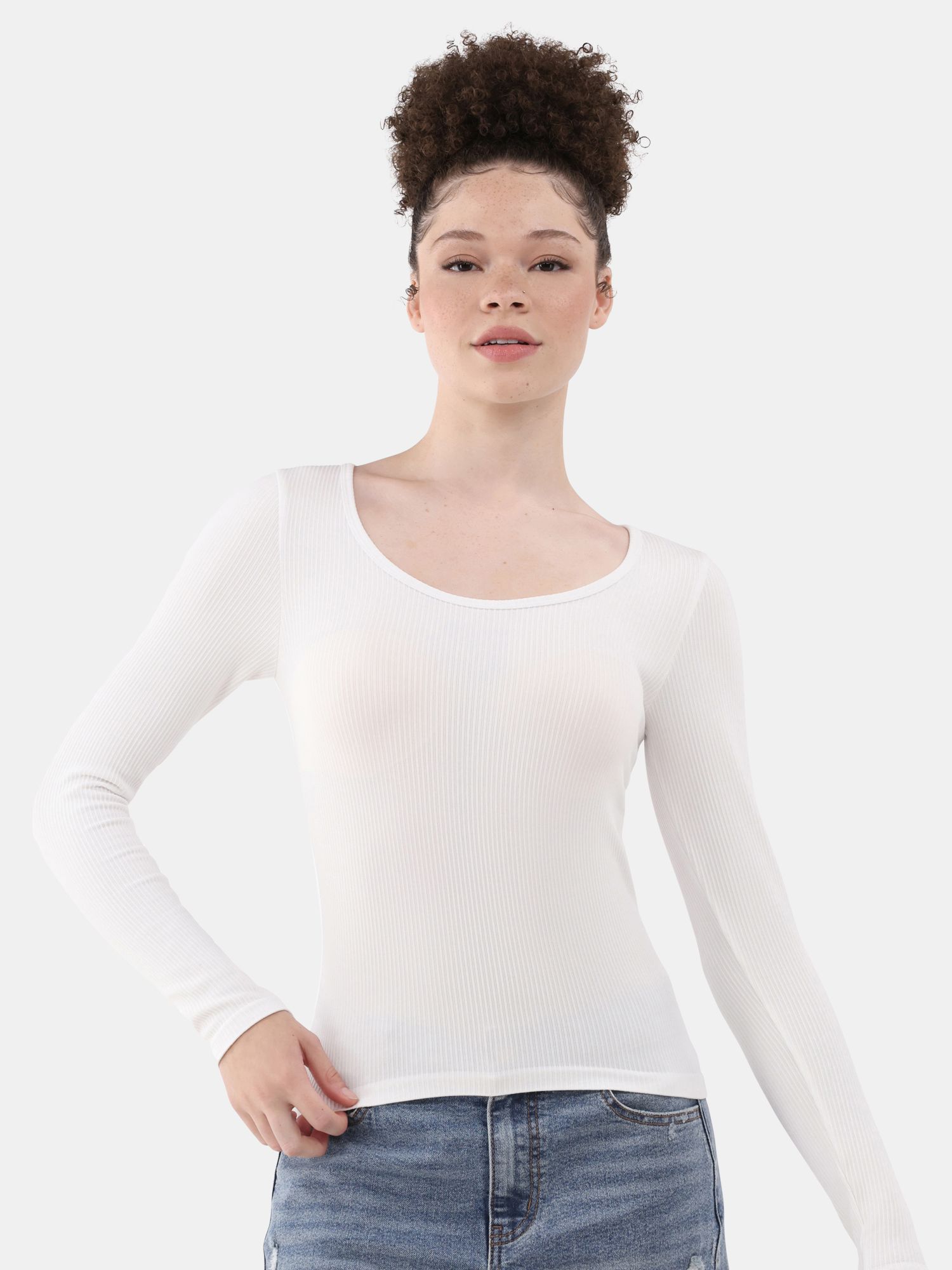 No Boundaries Seamless Scoop Neck Top, Women's and Women's Plus | Walmart (US)