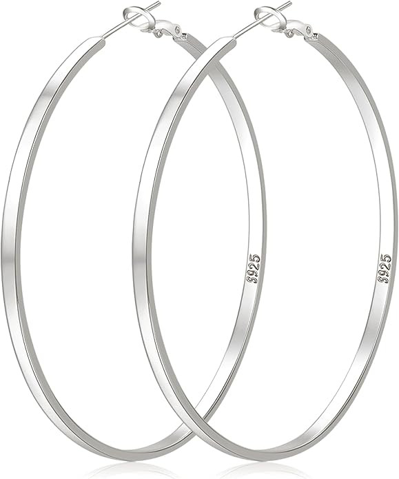LOUMILEO Sterling Silver Hoop Earrings Large Silver Hoop Earrings for Women Lightweight Big Hoops... | Amazon (US)
