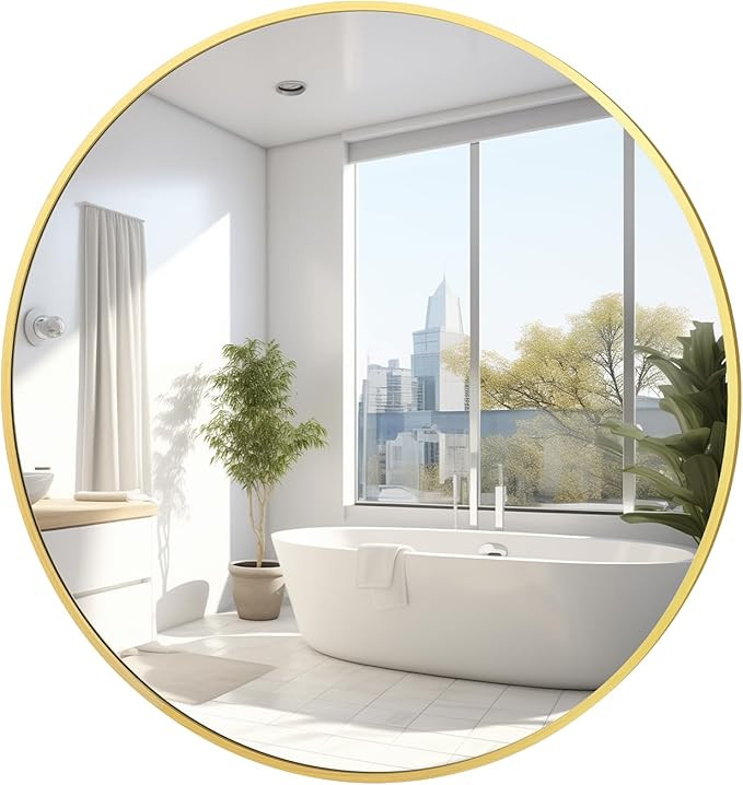 Round Mirror for Wall Gold Circle Mirror 16 Inch Round Bathroom Mirror Round Wall Mirror Circular... | Amazon (US)