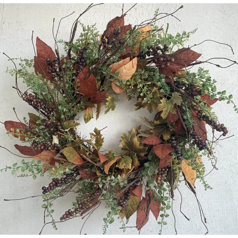 The Holiday Aisle® 24" Large Autumn Decor Fall Thanksgiving Day Front Door Berry Wreath & Review... | Wayfair North America